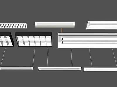 现代风格灯具组合 条形灯 吸顶格栅灯 吊灯 线条灯