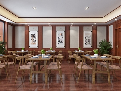 中式餐厅 食堂 酒店食堂 护墙板 竹木纤维板