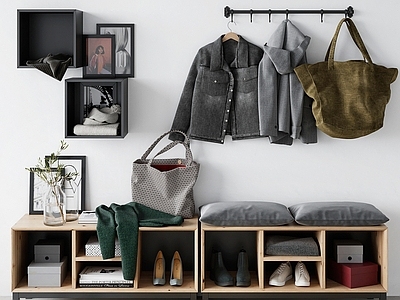 现代衣服 包 枕头