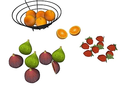 现代风格水果 水果组合 橙子果盘 草莓 无花果