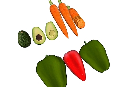 现代风格蔬菜 蔬菜组合 辣椒 牛油果 胡萝卜