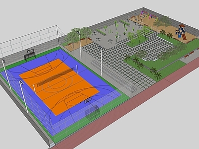 现代风格篮球场 健身器材 儿童游乐场地