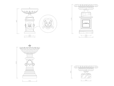 欧式花坛花钵CAD立面图块 施工图 景观小品