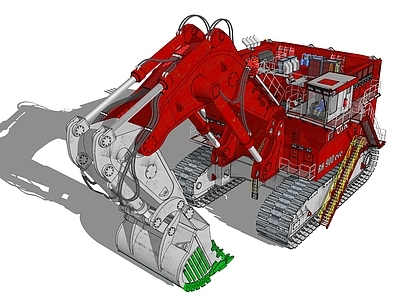 现代风格挖掘机 红色大型工程挖掘机