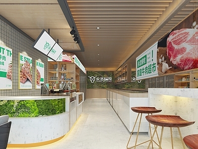 现代牛肉超市 收银台 货柜 装饰画