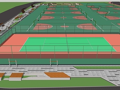 现代风格体育馆 运动广场 网球场 羽毛球场 运动休闲坐凳