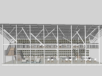 现代风格图书馆 钢结构桁架 室外开放图书室