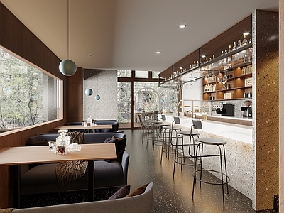 现代咖啡厅 备餐区 户外 收银 双层