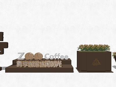 现代风格商业景观 商业外摆 景观小品 移动花箱 咖啡馆陈设
