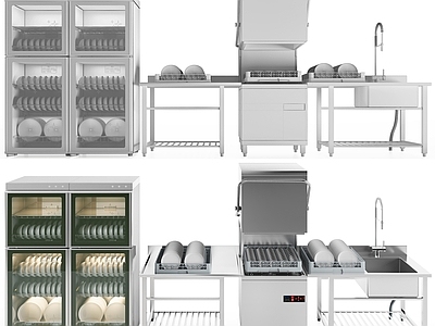 现代水槽洗碗机 消毒柜 厨房工作台