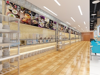 现代食堂 椅 格栅 档口 挂画