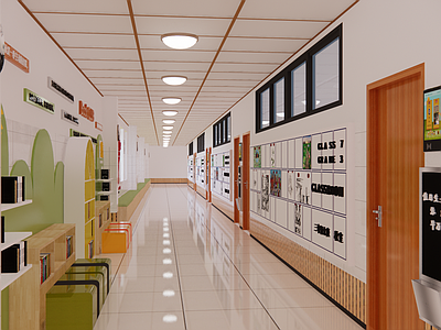 现代风格学校 教学楼廊道