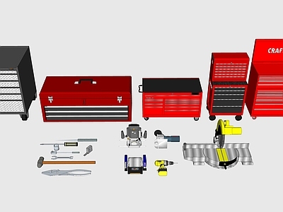 现代风格工具 工具箱 电锯 测距仪 激光仪 螺丝刀 钳子