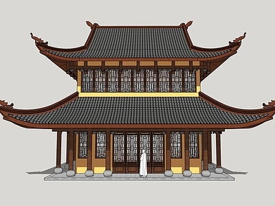 中式寺庙公建 藏经楼 阁楼