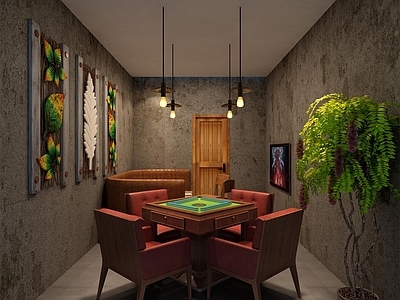 工业风棋牌室 麻将 桌椅