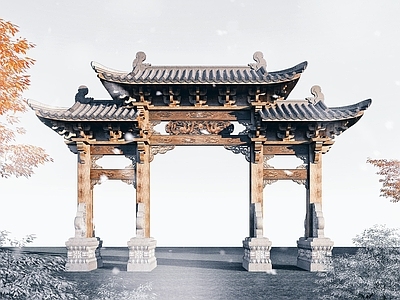 中式牌坊 古建木 园林建筑 大