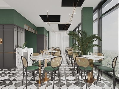 北欧咖啡厅 桌椅 装饰品 备餐区 单层 收银