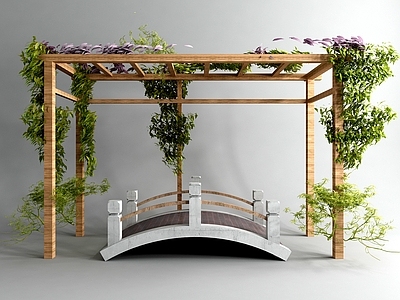 现代廊架 小桥 藤蔓 植物 树