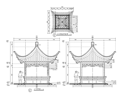 苏式古建筑 仿古木结构 木建筑 天正T20版本 全套图纸 古典单层六角亭 施工图