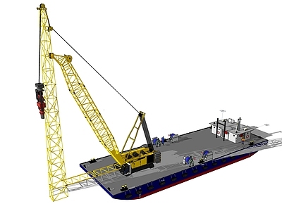 现代风格吊塔 施工塔吊 船只码头