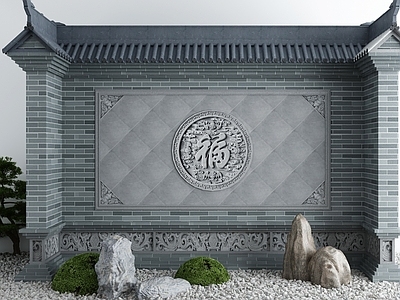 新中式景观小建筑 牌坊 玄关照壁