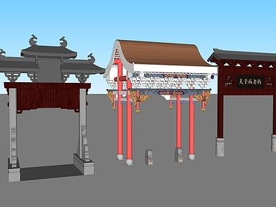 中式风格牌坊牌楼 古代门头 屋檐