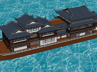 中式船 游 画舫 房 木 观光