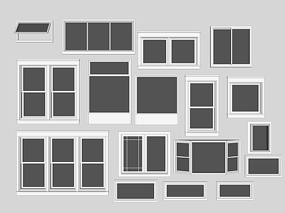 现代风格窗户组合 平开窗 推拉窗 落地窗 百叶窗 搂花窗