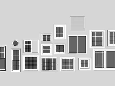 现代风格窗户组合 平开窗 推拉窗 落地窗 百叶窗 搂花窗