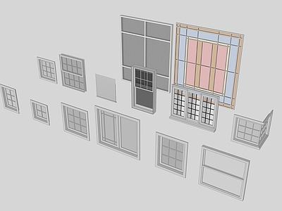 现代风格窗户组合 平开窗 推拉窗 落地窗 百叶窗 搂花窗