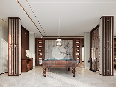 新中式台球室 茶室 桌球室 地下室