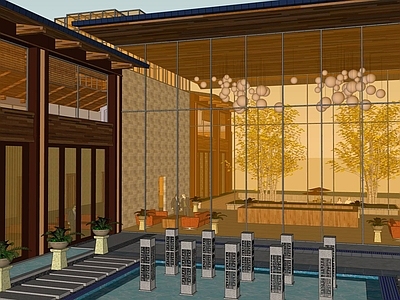 现代风格SPA会所 销售中心 售楼部 别墅 四合院