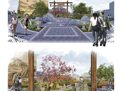 新中式风格公园景观 乡村休息院子
