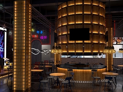 工业风餐厅 烧烤店 音乐 旋转