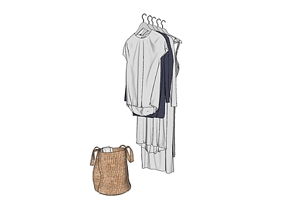现代风格服装 衣架 箩筐
