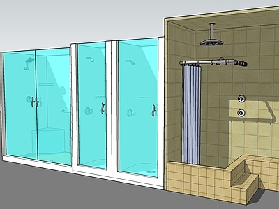 现代风格淋浴间 淋浴房 花洒