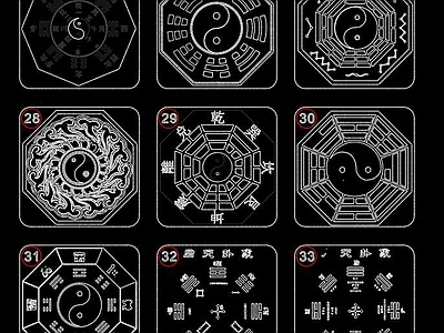 罗盘八卦太极CAD图库 施工图 平面图块 罗盘