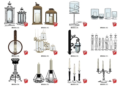 现代风格灯具组合 蜡烛 烛台 烛光