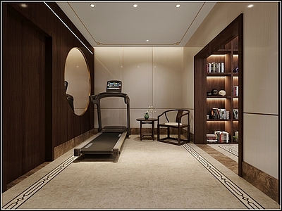 新中式健身房 跑步机 拼花