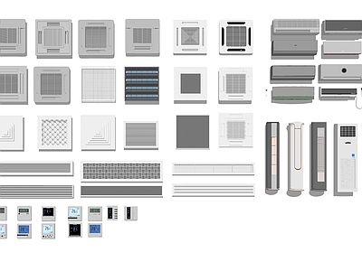 现代空调柜机 出风口挂机 栅格开关 壁控组合 挂式空调