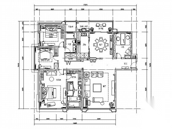 [苏州]精致简欧3室3厅室内设计施工图(含效果图、方案、... 平层