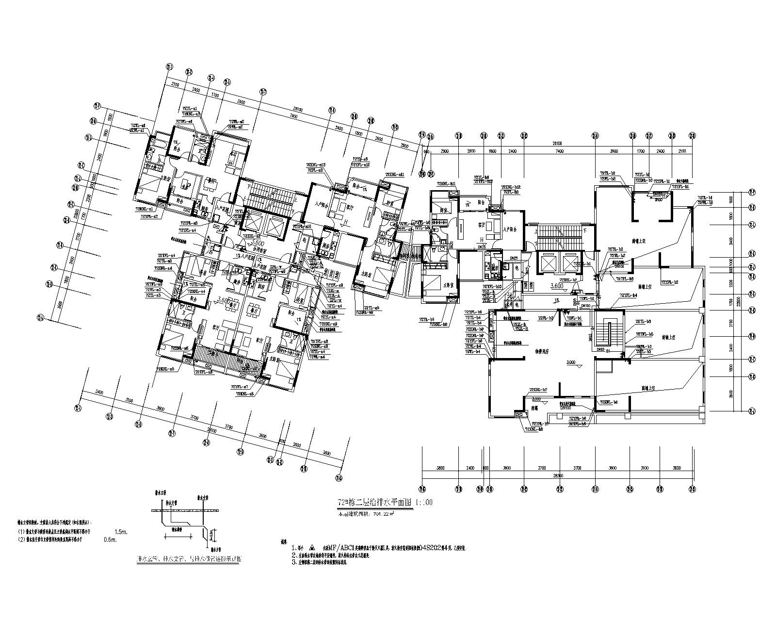 佳兆业_水岸新都一期C区72#栋给排水施工图 建筑给排水 给排水图