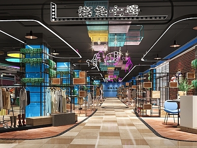 工业风商场 服装 店铺 美陈 海盗 红绿灯 商场过道