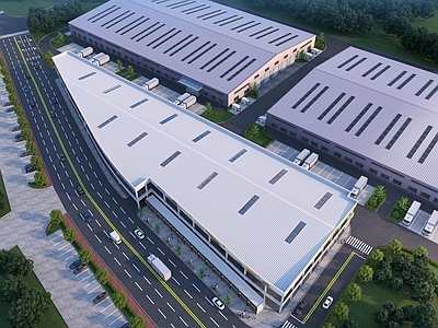 现代厂房 工业园 马路 农贸市场 双层停车场