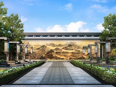 新中式景墙入口 施工图 效果图