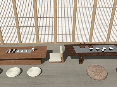 日式风格茶室 茶桌 榻榻米 茶具