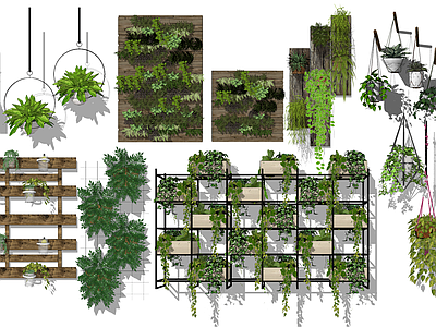 现代风格盆栽 吊篮 花篮 植物花卉 悬挂式植物 植物挂架 绿植墙