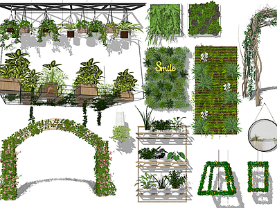 现代风格盆栽 吊篮 花篮 植物墙 花环 鲜花拱门 壁挂植物 悬吊植物 婚礼礼花 花圈 绿植墙