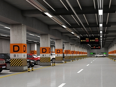 现代地下停车场 交通指示牌