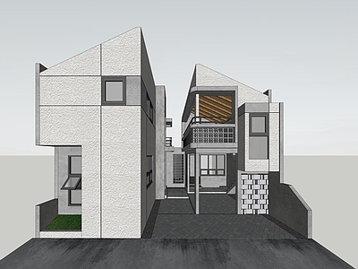 现代风格独栋别墅 建筑改造住宅立面设计 农村住宅 坡屋顶 车库 庭院围墙 双层 斜顶